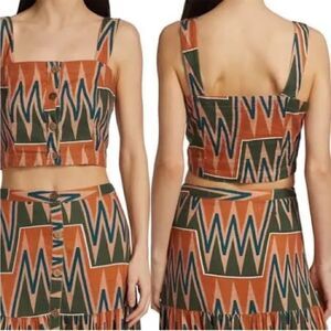 NWT Veronica Beard Tiffany Cropped Top in Tribal Print Linen Blend Tank Womens L